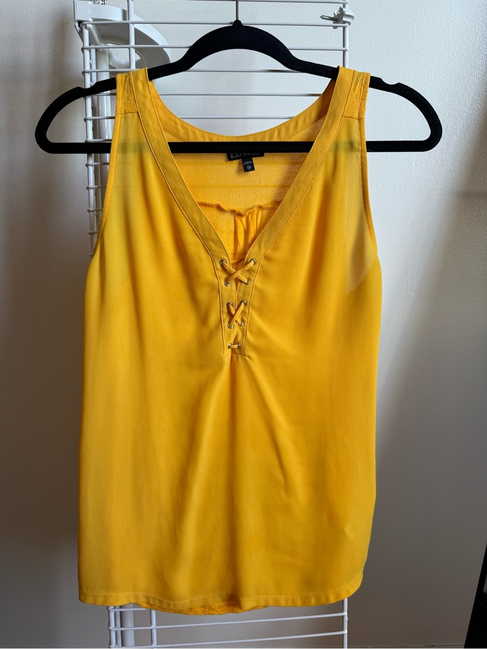 Express Lace-Up V-Neck Tank Top - Yellow